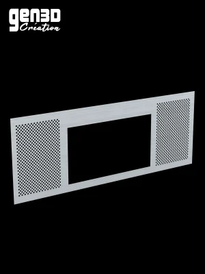 Speaker panel type Stern en aluminium brossé découpé au laser : grilles de haut-parleurs et ouverture du DMD