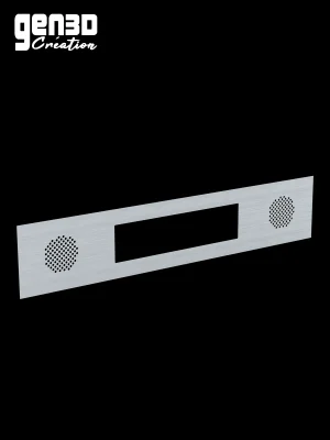 Speaker panel type Williams en aluminium brossé découpé au laser : grilles rondes de haut-parleurs et ouverture du DMD